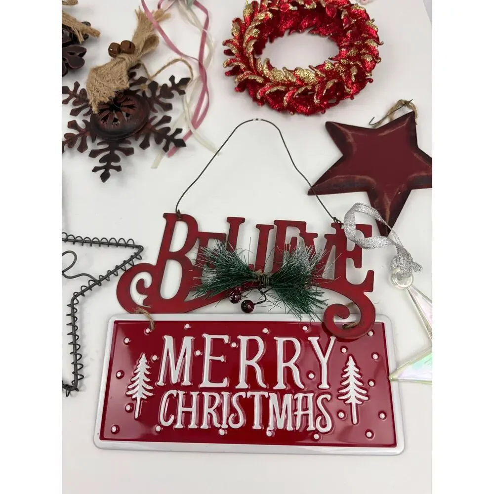 Lot of 22 Holiday Ornaments Christmas Stars Wooden Santa Metal Bundle‎